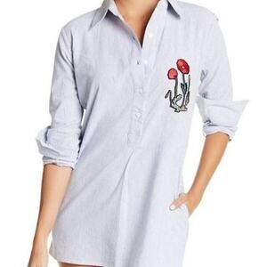 Sam edelman NEW long sleeve striped button night dress sleep shirt embroidered